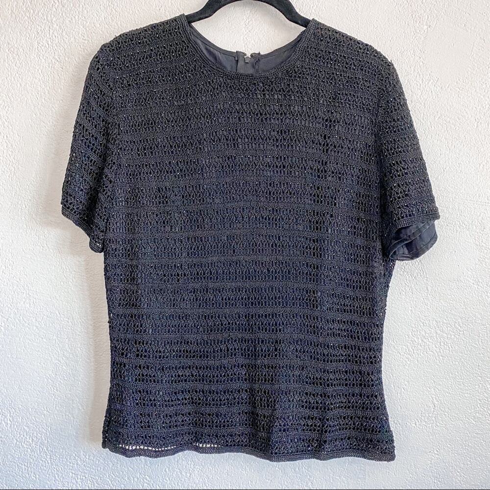 Vintage Crewneck Beaded Zipper Back Top Size Medium